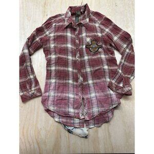 Aratta Silent Journey Heart Breaker Gauzy Plaid & Roses Burnout Shirt Sz M Boho